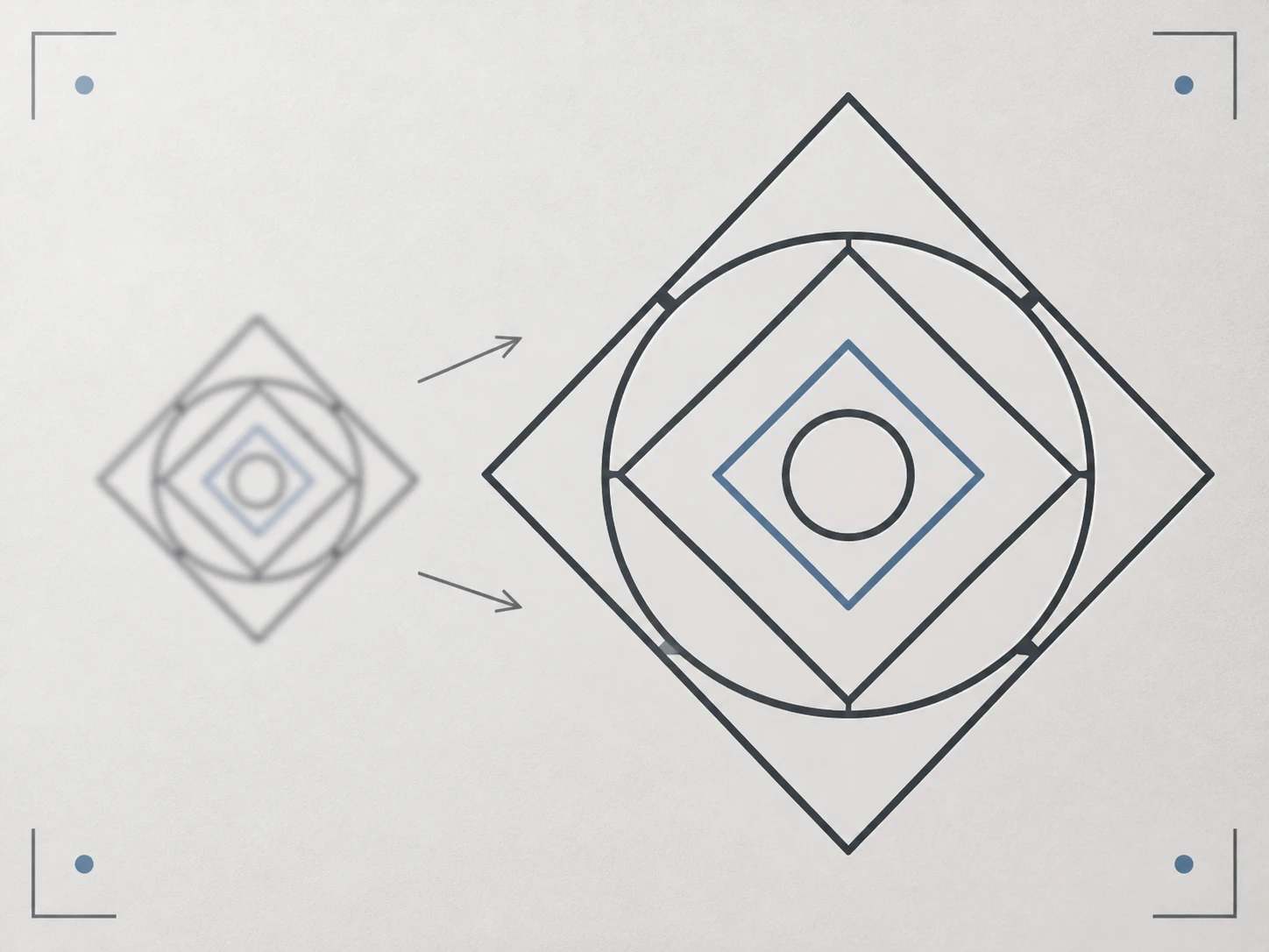 A soft AI render and thumbnail beside an upscaled version with held line borders