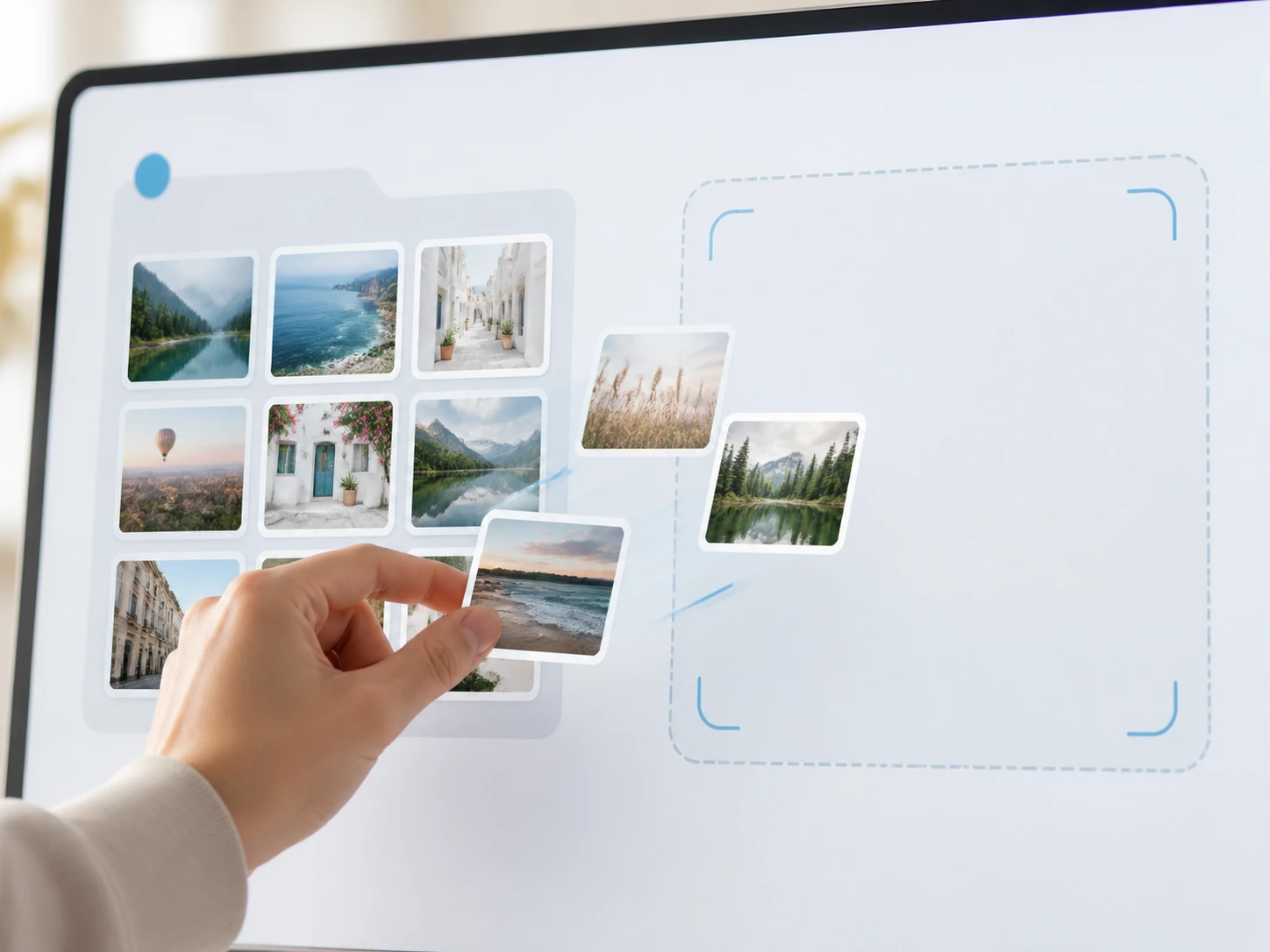 Upload panel accepting JPG, PNG and WEBP photos dragged in from a folder