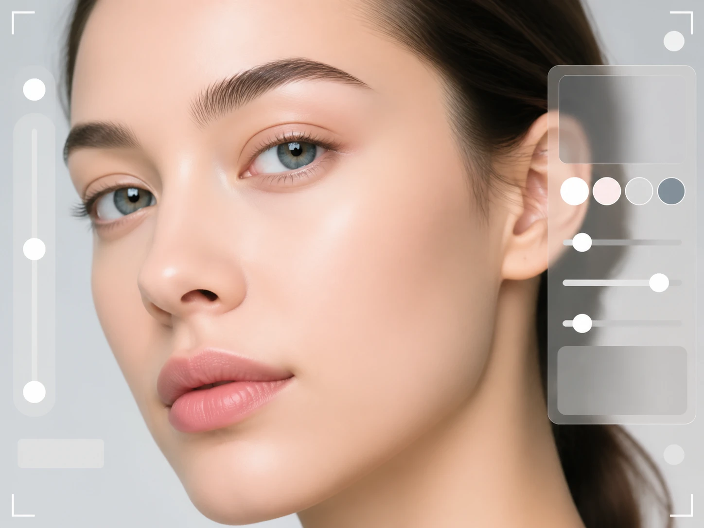 An AI generated portrait enlarged to show skin with no pores or texture