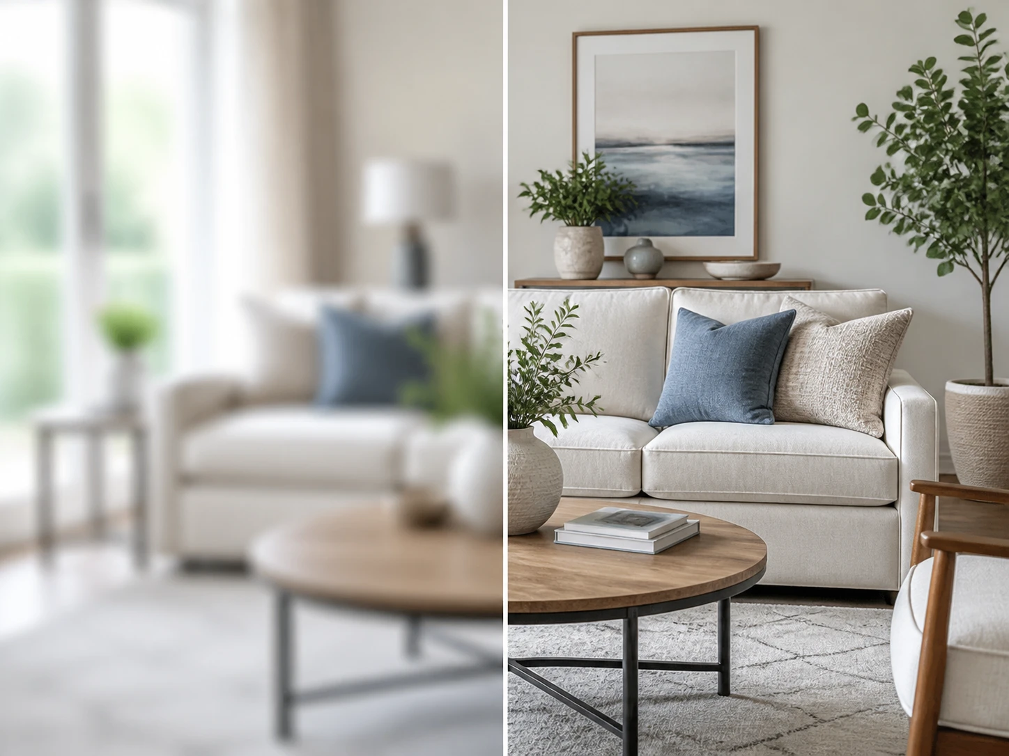 Blurry handheld photo beside its sharper edges after image sharpen on Enhancer.video