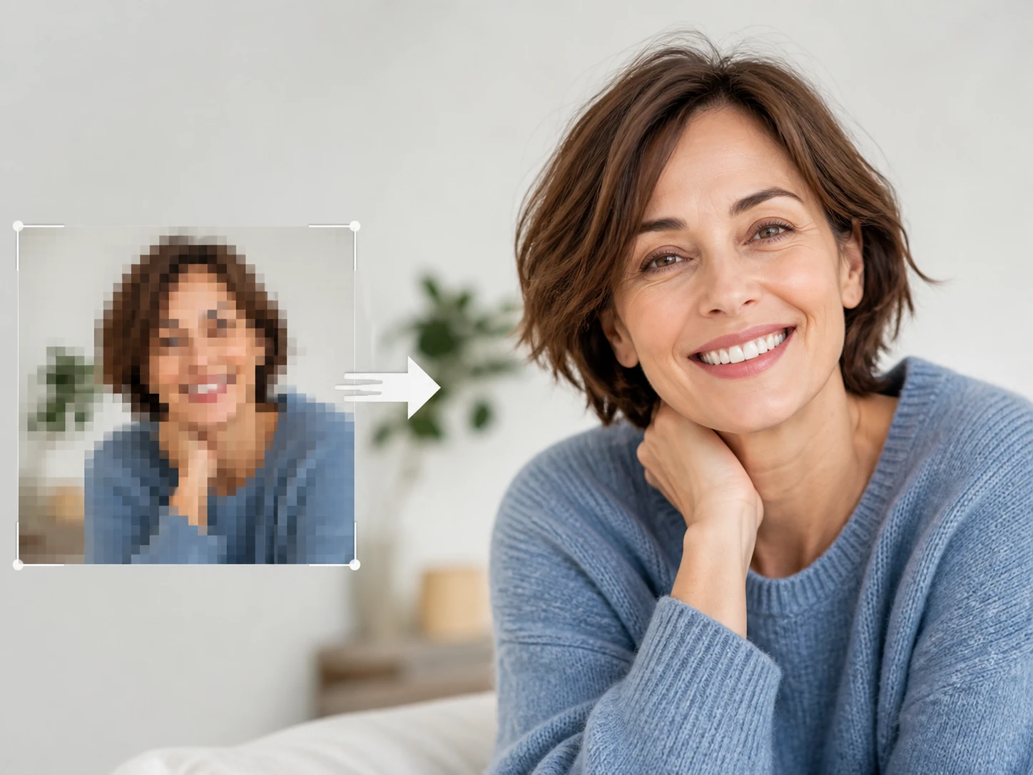 A compressed photo with blocks cleared before enlarging in one workflow