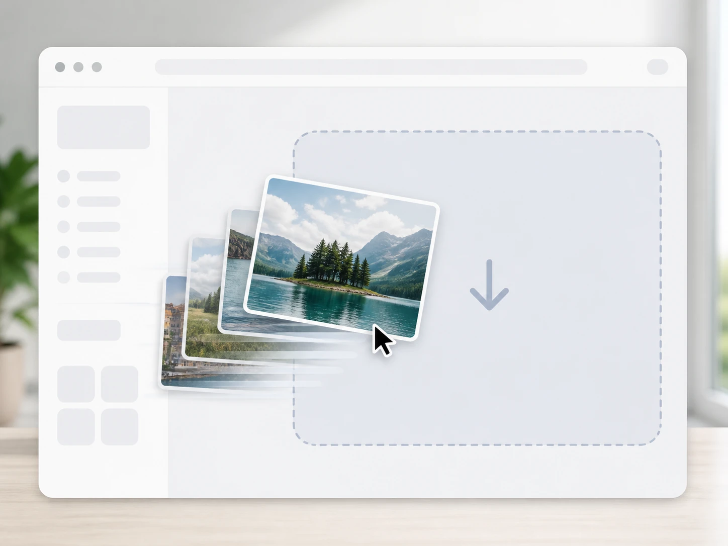 JPG, PNG, and WEBP files dragged into an image upscaler online window