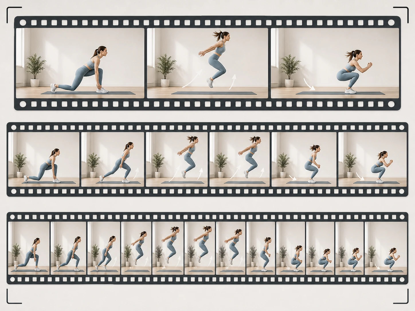 Three depth steps showing more filled frames for slow down video online
