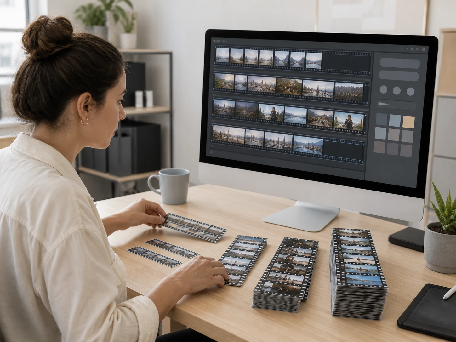 Editor sorting archival clips by frame rate before a slow down video clip pass