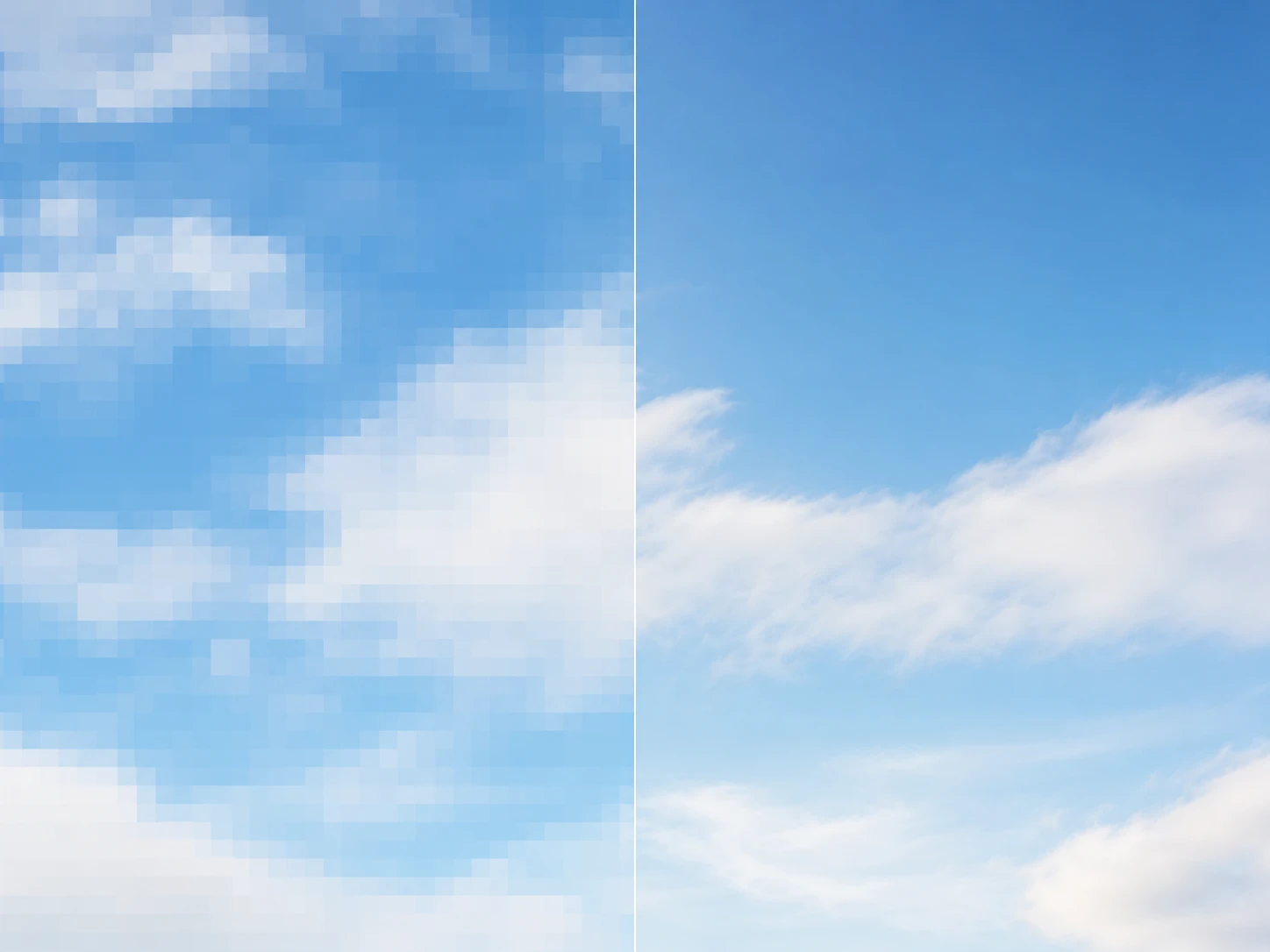Square compression blocks along a flat sky area flagged for cleanup in Enhancer.video