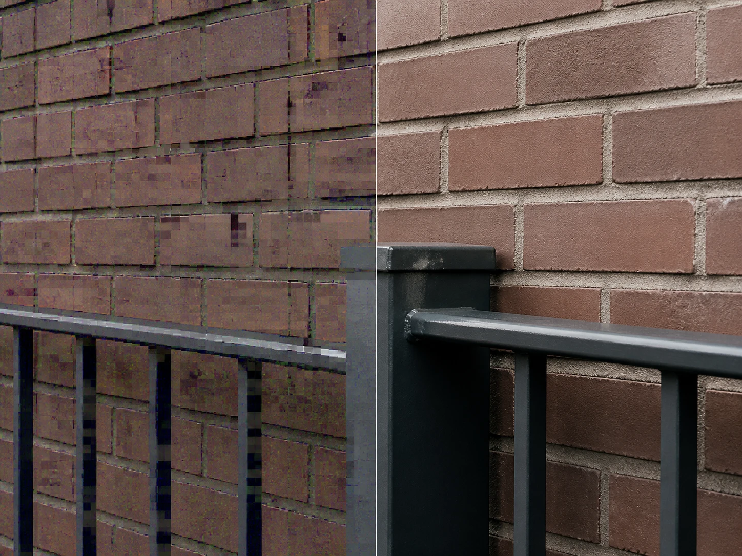 Low light frame with colored noise specks and blocky compression artifacts cleaned in Enhancer.video