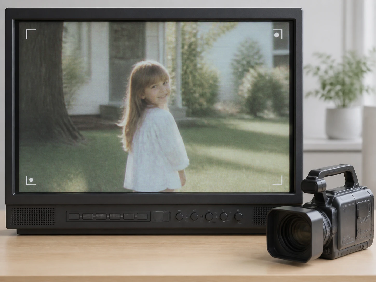 Transferred VHS tape footage with grain and a soft lens loaded for repair in Enhancer.video