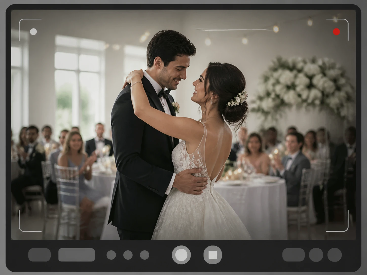 Low light wedding footage with colored noise speckles in the dark corners opened in Enhancer.video