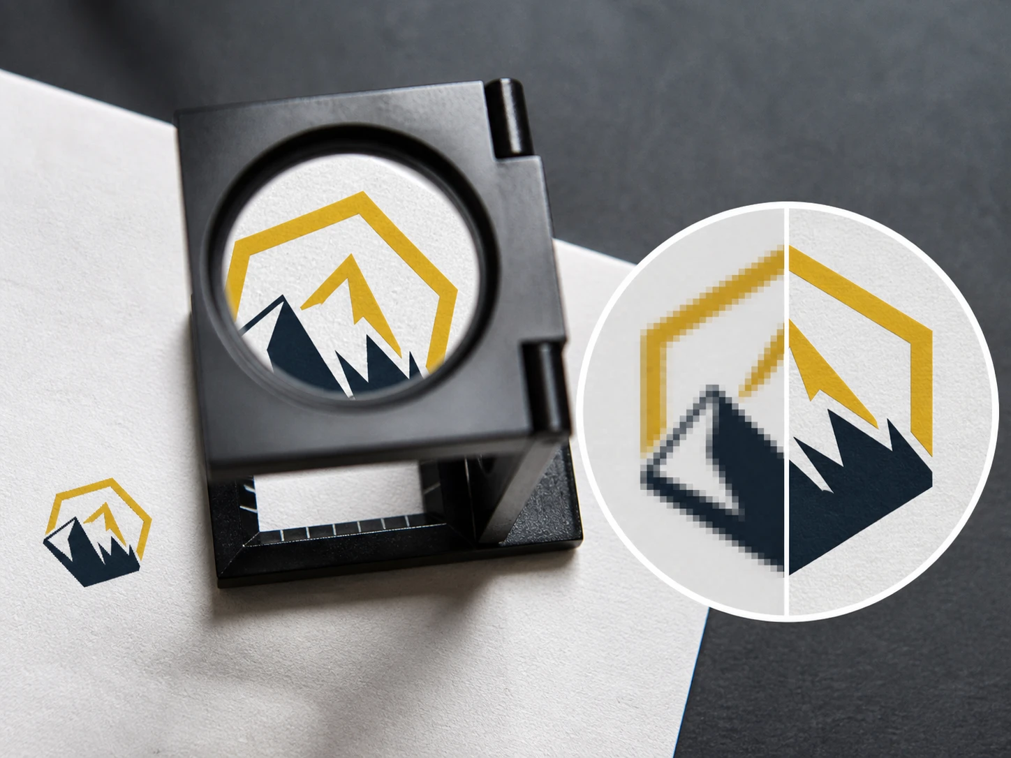 Print layout with a small logo enlarged for hard edge inspection