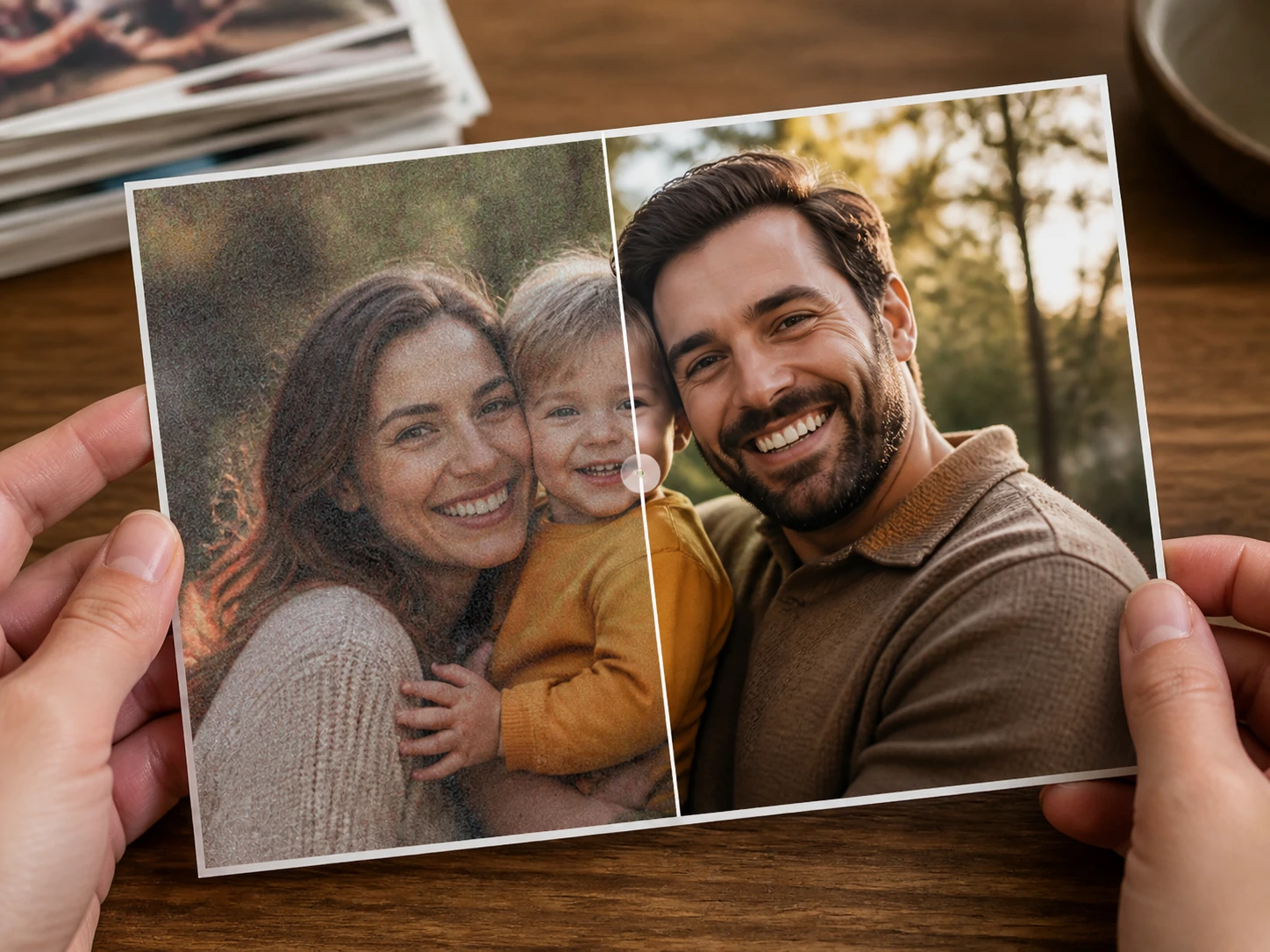 Grainy family photo enlarged to show cleaner shadows and preserved skin texture