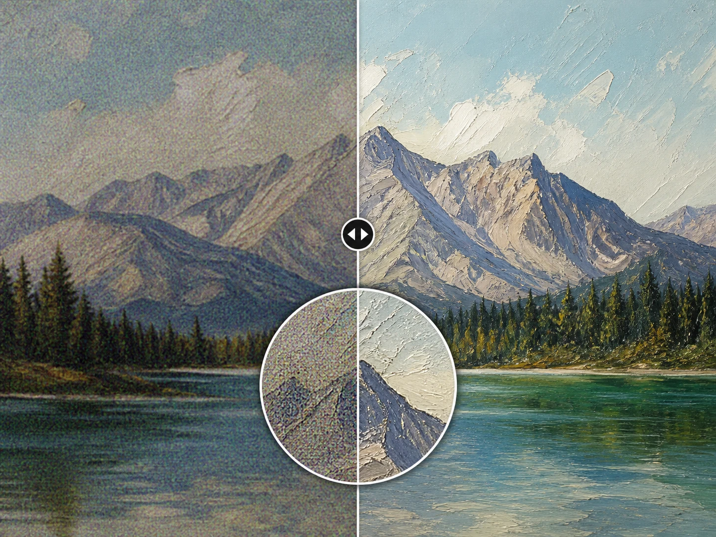 AI artwork detail showing cleaned grain while brush texture remains visible