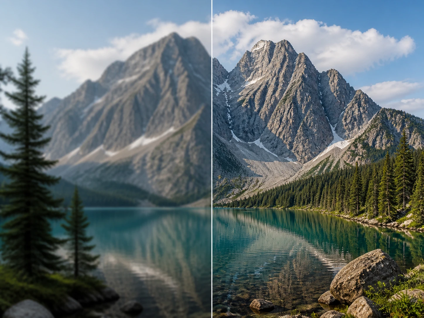 Soft region rebuilt while an already sharp area stays identical to source