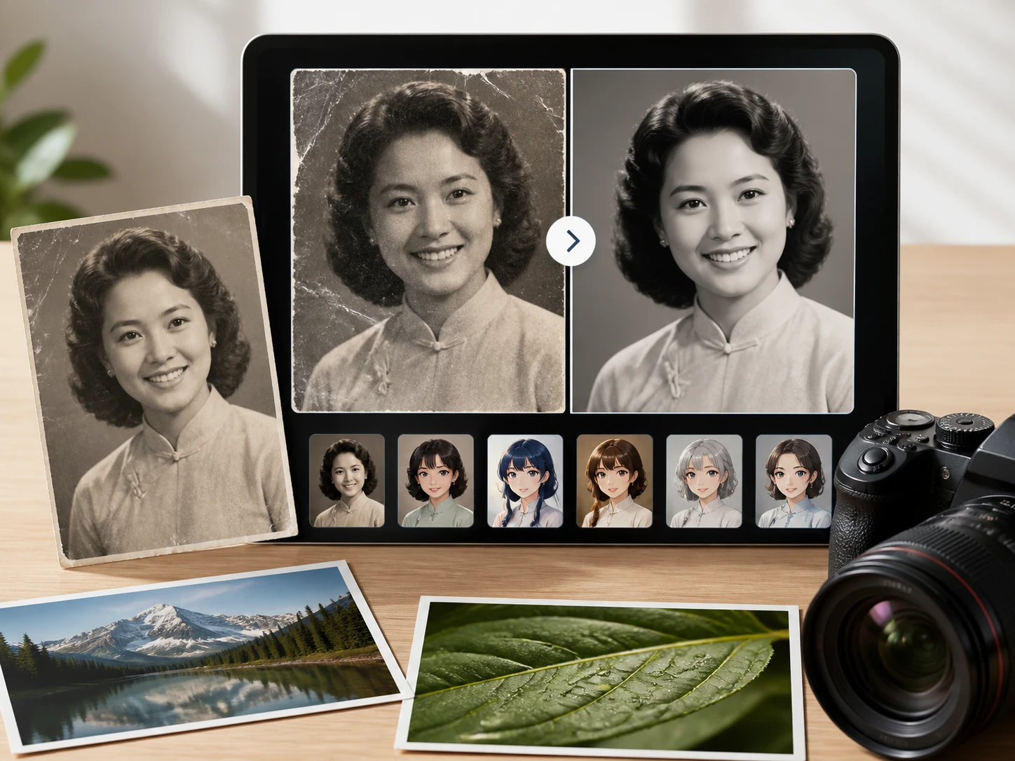 File type router showing portrait old photo and anime models to pick