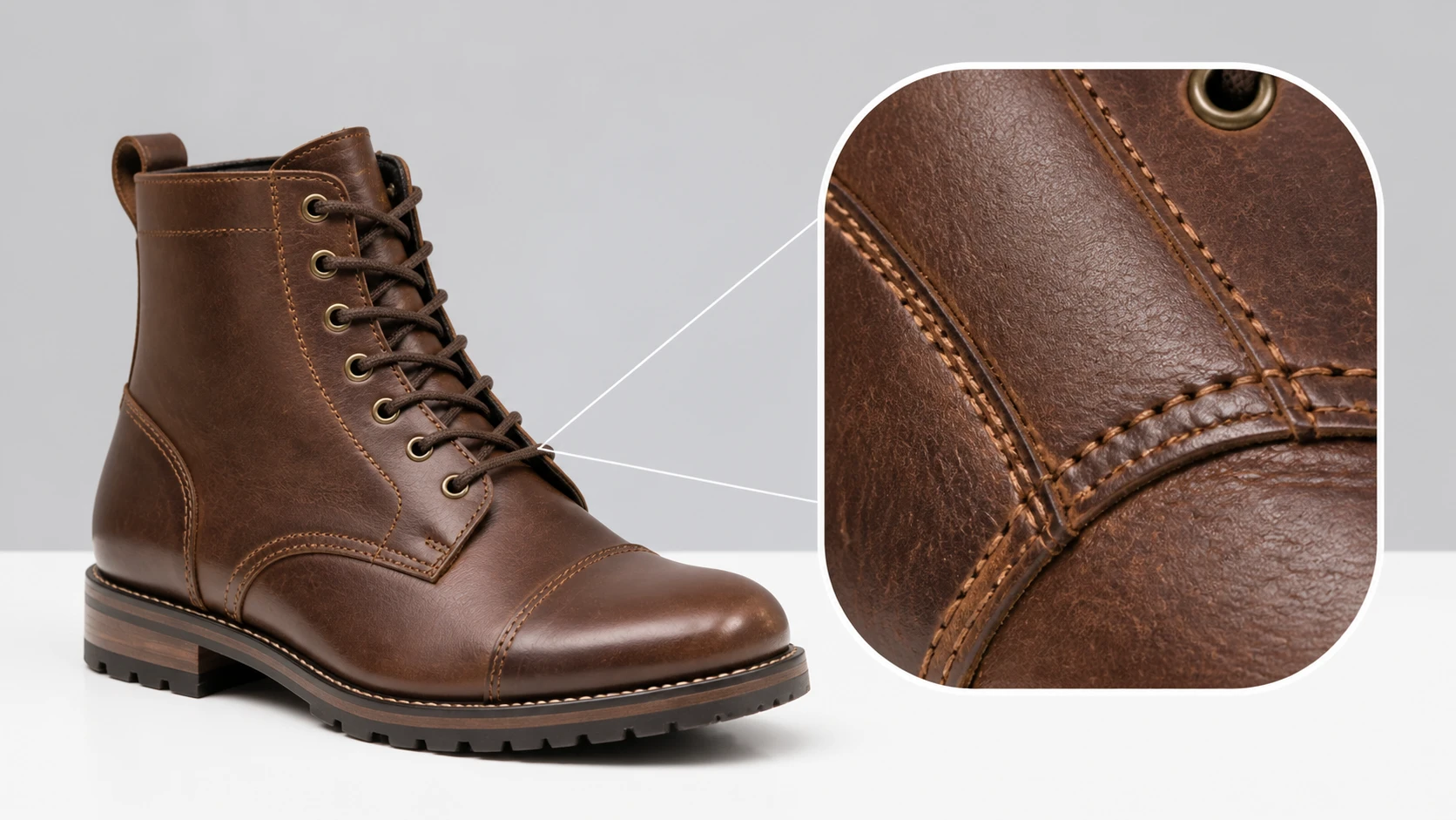 An online store product photo of a boot zoomed in on the label text at full size