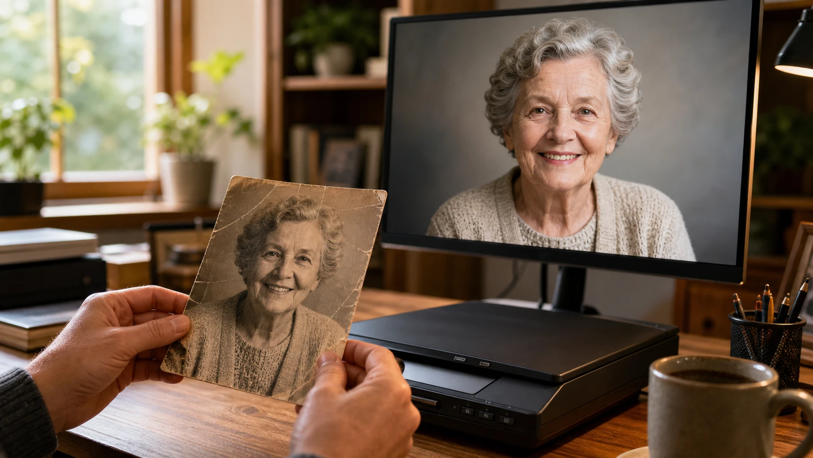 A scanned old family print of a woman restored and checked against the original at 100 percent