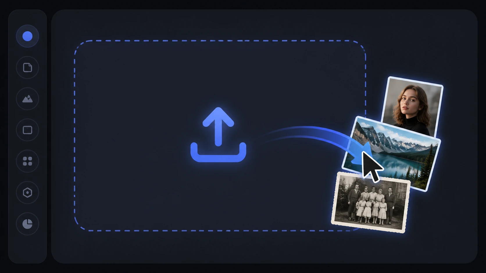 The upload panel accepting a JPG, PNG or WEBP image dragged into Enhancers AI