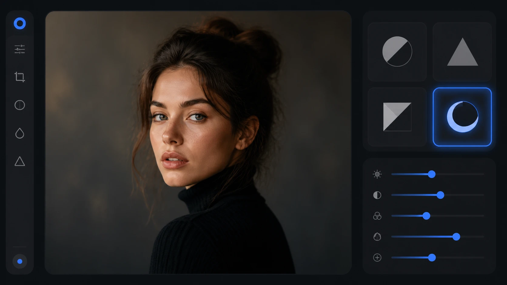 The model and scene selector open on a portrait file inside Enhancers AI