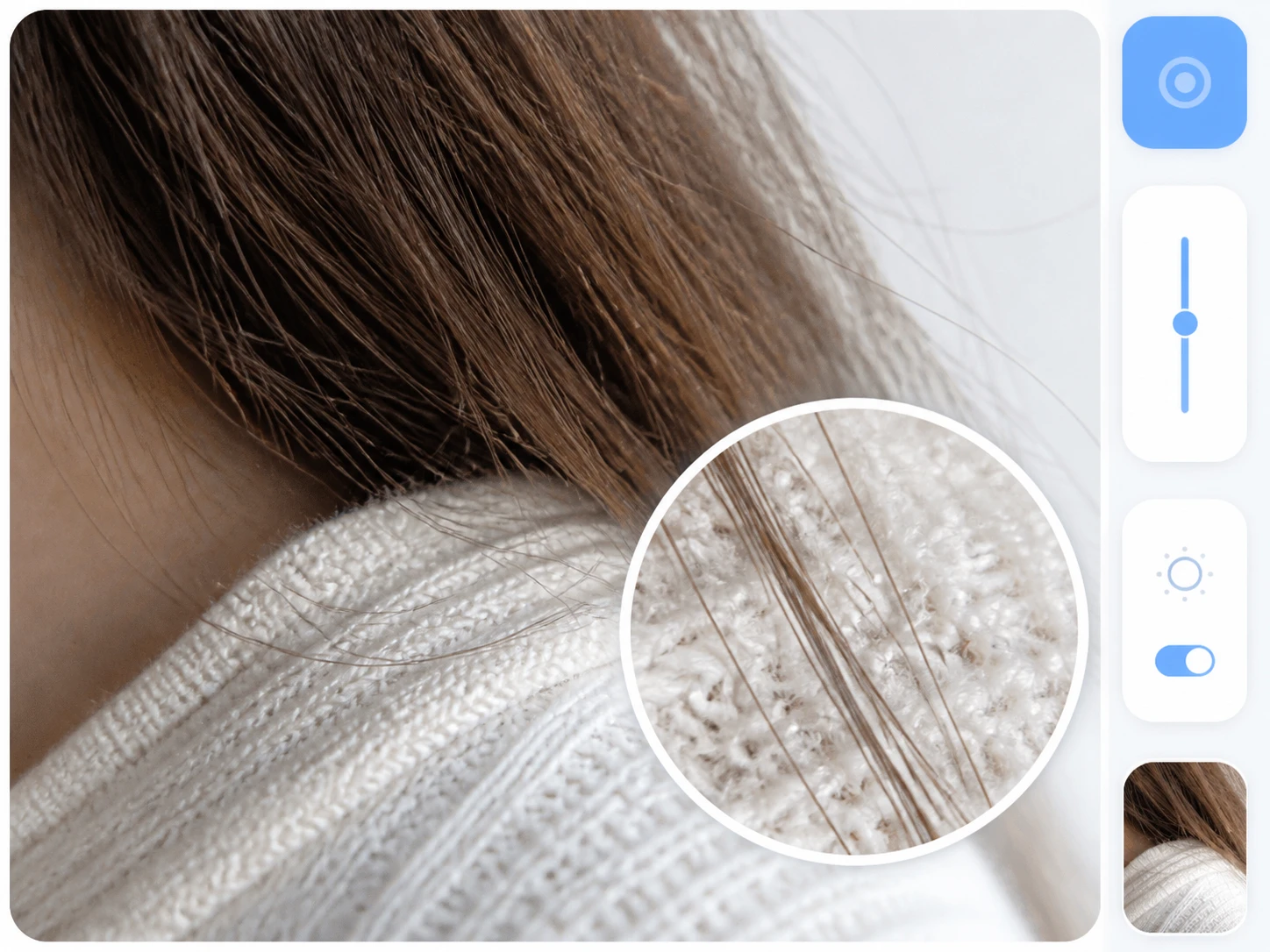 Close view of hair and fabric texture kept intact after the noise is lifted from a clip