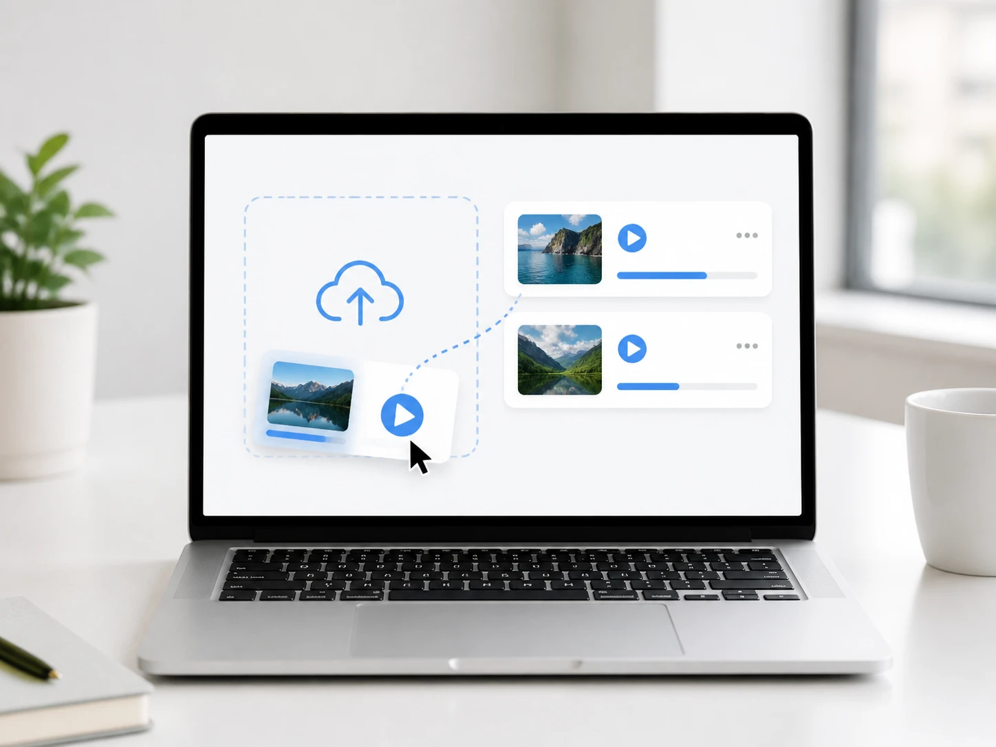 Upload panel with an MP4 clip and a MOV clip queued for sharpening