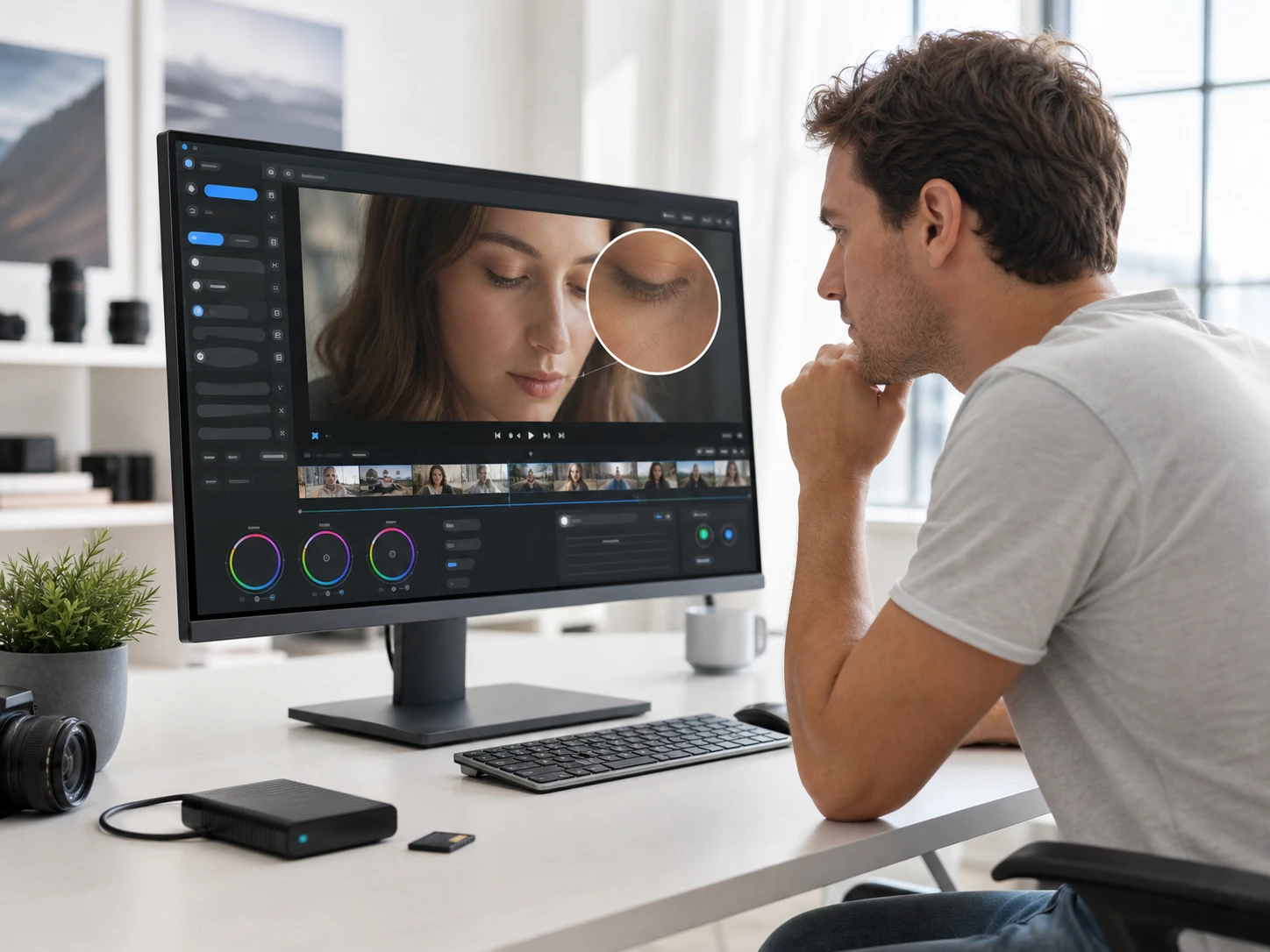 Editor testing the softest second of received footage before a reshoot call