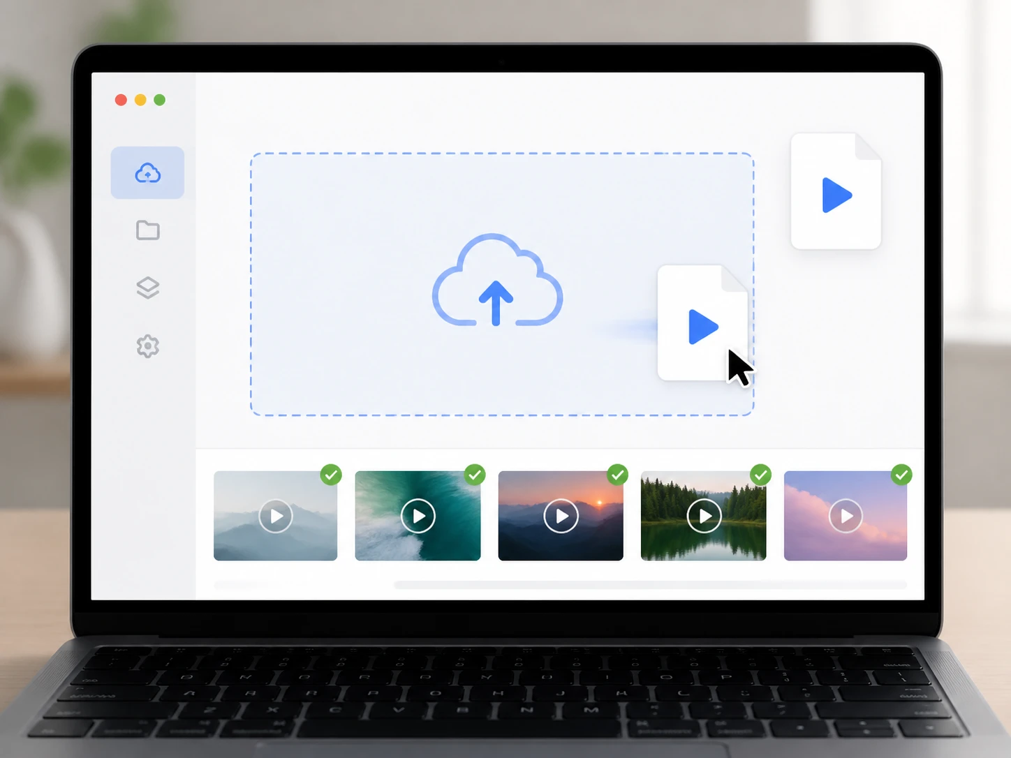MP4 and MOV clips dropped into the upload area of the video tool