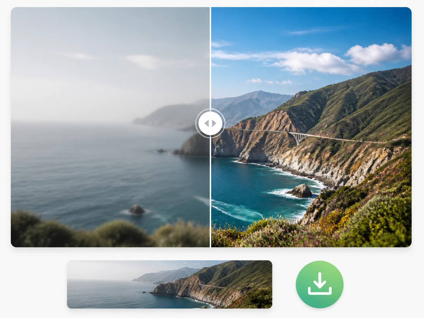 A finished 4K frame reviewed at full size against the original clip before download
